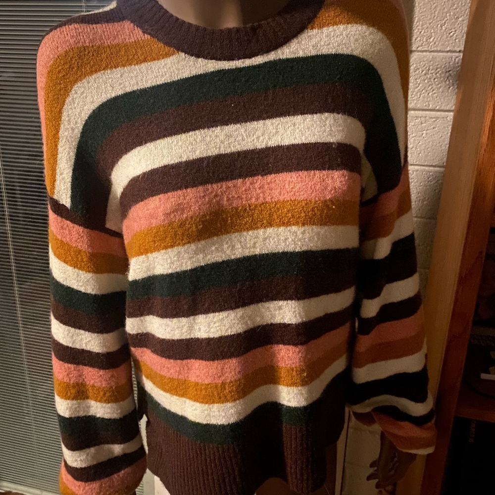 Madewell Women's Striped Sweater in Pink, Brown, and Cream